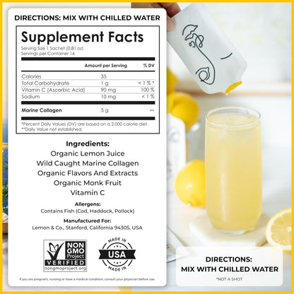 LEMON & CO. Liquid Collagen for Women – 5000mg Marine Collagen, Organic Lemon & Vitamin C