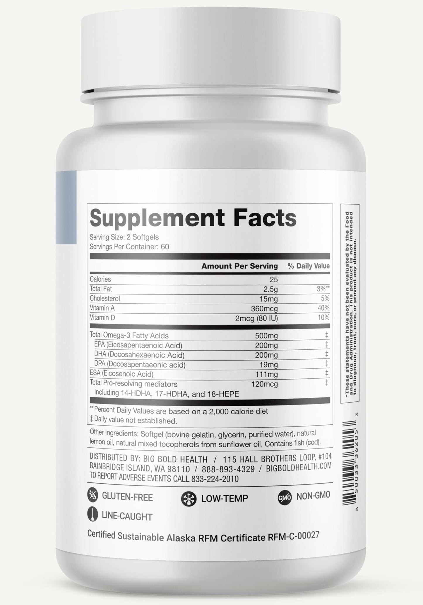 Big Bold Health Dutch Harbor Omega Maintain Softgels | Premium Alaskan Cod Liver Oil (120 Count) | MSC Certified