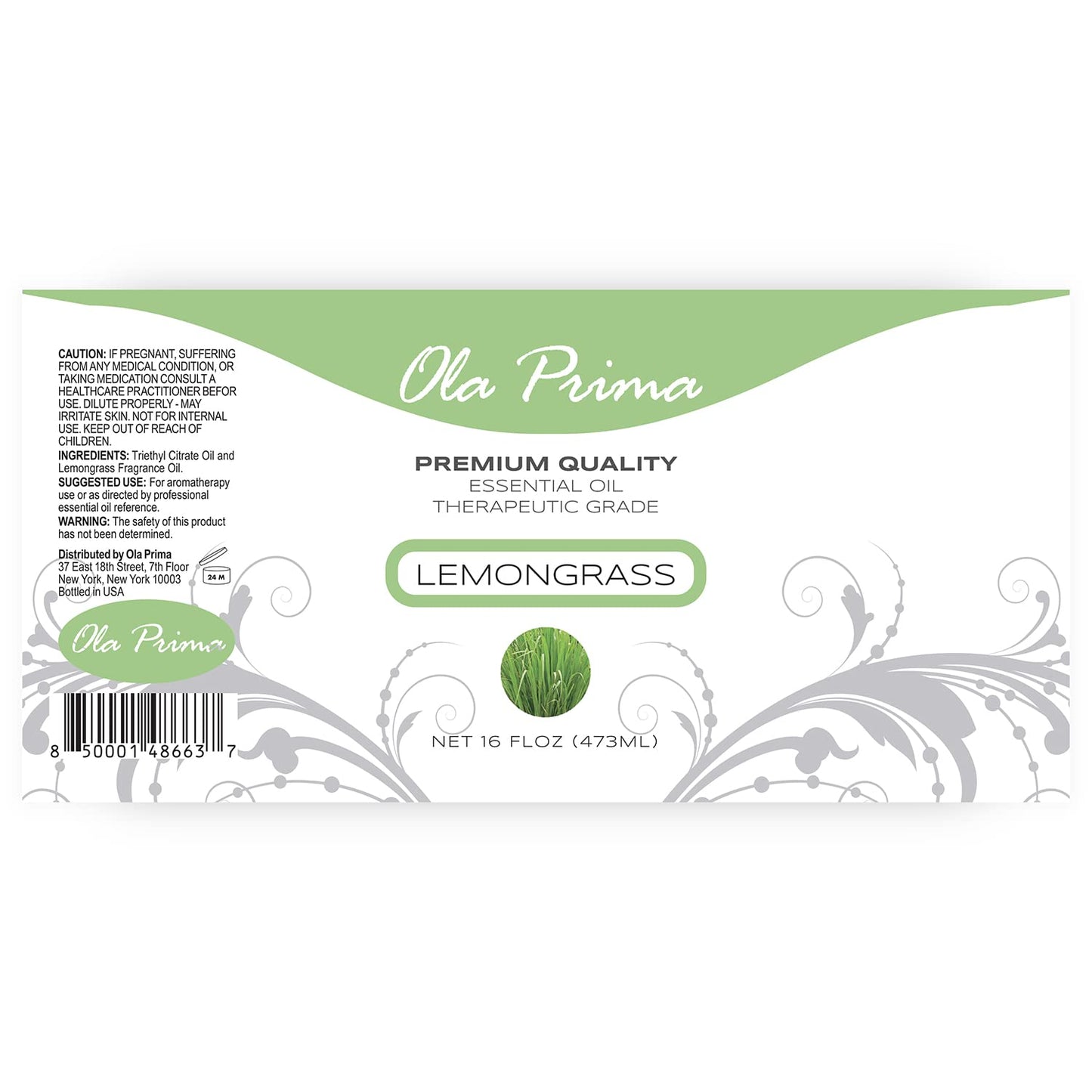 Ola Prima Lemongrass Essential Oil - 16oz Bulk | Aromatherapy & Diffuser