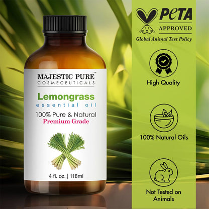 Majestic Pure Lemongrass Essential Oil – 100% Pure & Natural, 4 Fl Oz