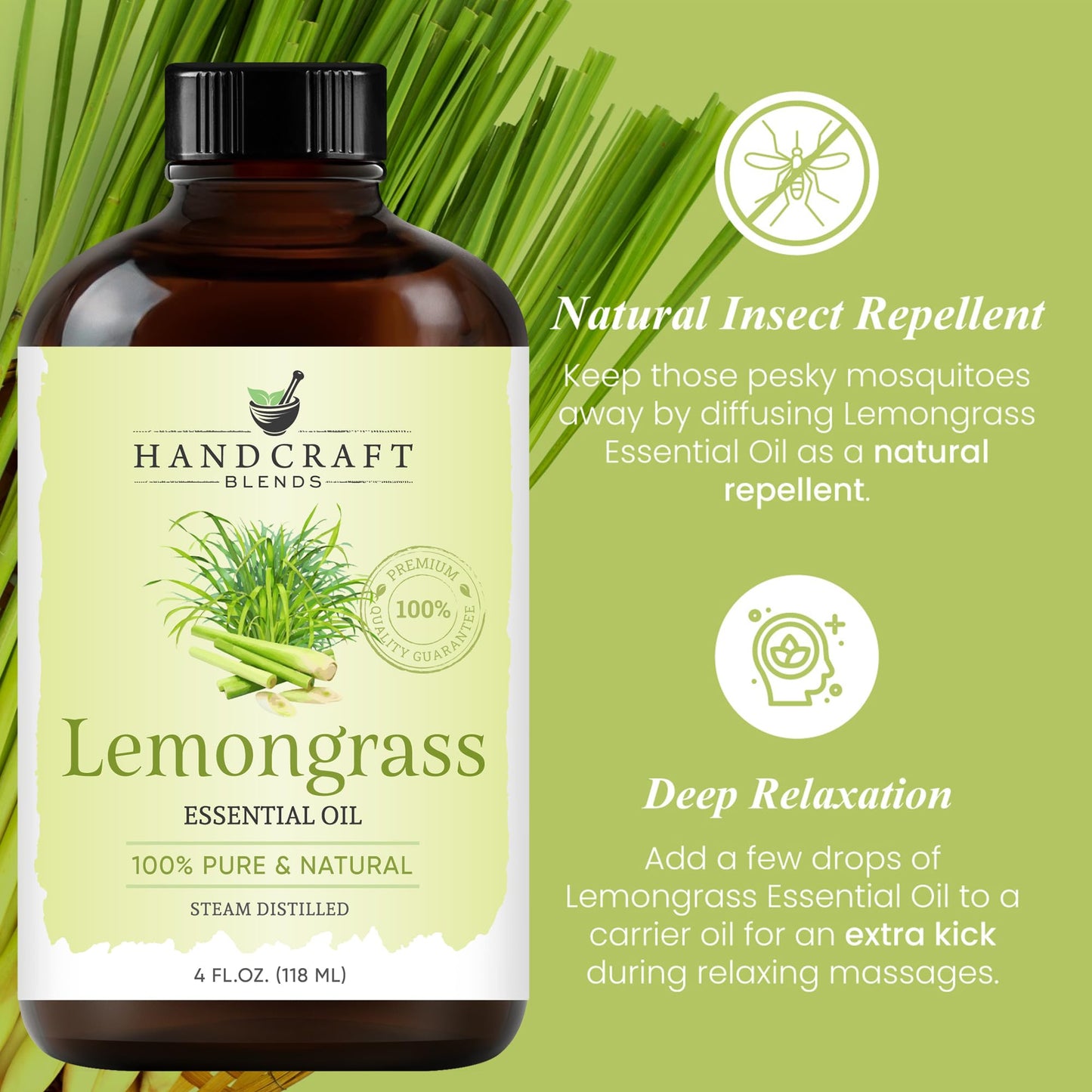 Handcraft Blends Lemongrass Essential Oil – 4 Fl Oz | 100% Pure & Natural, Premium Grade