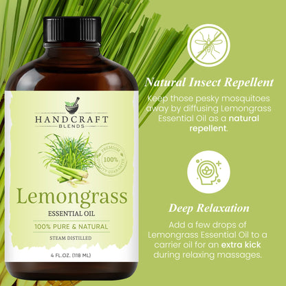 Handcraft Blends Lemongrass Essential Oil – 4 Fl Oz | 100% Pure & Natural, Premium Grade