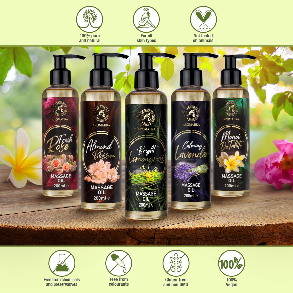 Lemongrass Massage Oil 200ml - Almond, Grapeseed & Wheat Germ - All Skin Types