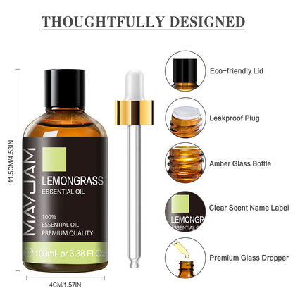 Lemongrass Essential Oil 3.38 fl oz – MAYJAM Premium with Glass Dropper