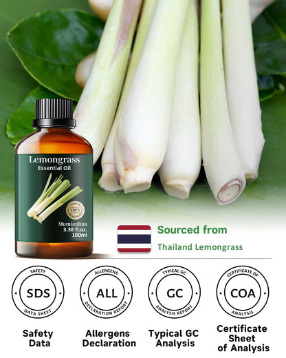 Pure Lemongrass Essential Oil - 3.38 Fl Oz | Aromatherapy & Skin Care by Mumianhua