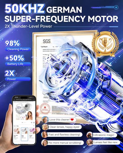 2025 Upgraded Ultrasonic Contact Lens Cleaner – 50KHz German Motor, Intelligent Chip, 3 Smart Modes, 99% Brightness, Portable Grey