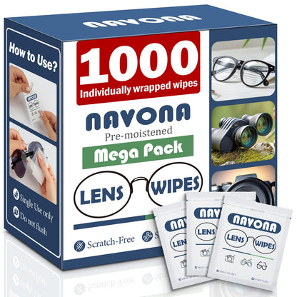 1000 Count Lens Wipes for Eyeglasses – Pre-Moistened, Individually Wrapped (Bulk Pack)