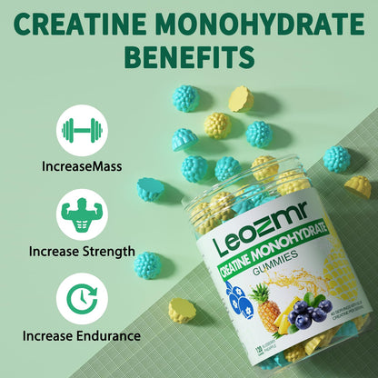 Leozmr Creatine Monohydrate Gummies 5g per Serving – 120 Count, Blueberry Pineapple | Vegan, Sugar-Free