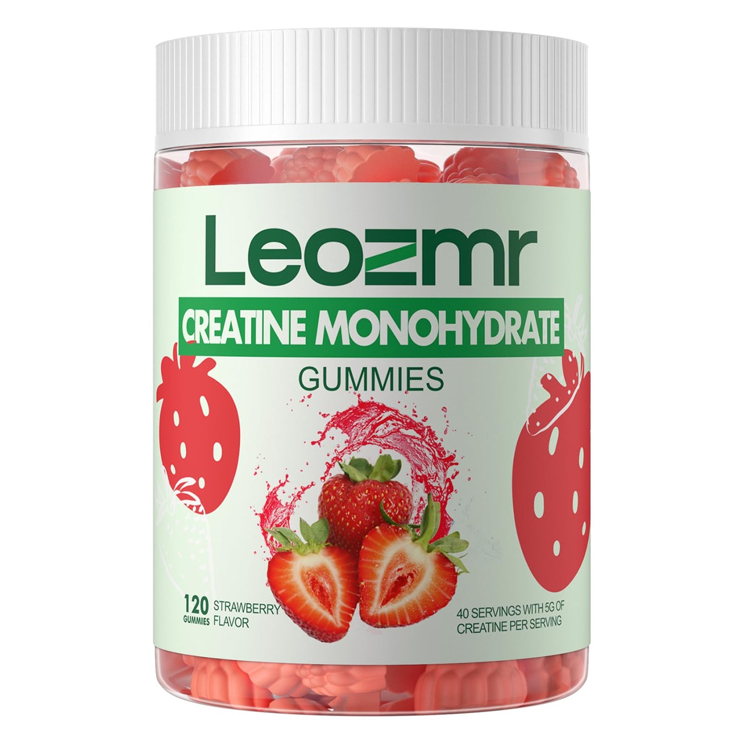 Leozmr Creatine Monohydrate Gummies – 5000mg per Serving (3 Gummies) Strawberry, 120 Count | Vegan & Sugar-Free