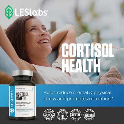 LES Labs Cortisol Health – Stress Relief, Balanced Cortisol Response & Deep Sleep – 60 Capsules (Non-GMO)