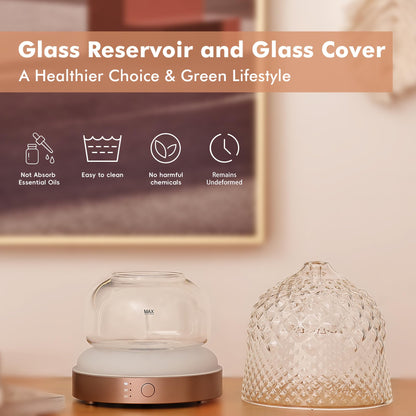 200ml Glass Reservoir Essential Oil Diffuser - Ultrasonic Aromatherapy, 4 Timer, Auto-Off