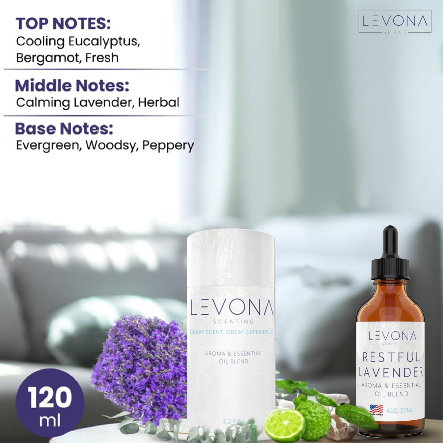Levona Scent Essential Oils - Restful Lavender 120ml for Diffusers
