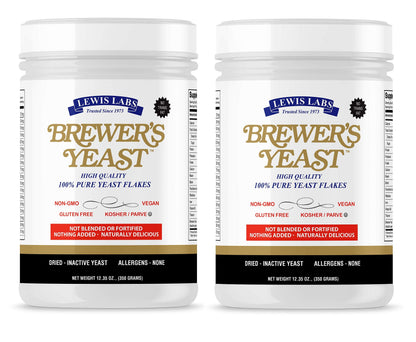 Lewis Labs Brewer's Yeast Flakes – Rich in B-Vitamins & Amino Acids | Vegan, Gluten-Free | Unsweetened, 2 Pack