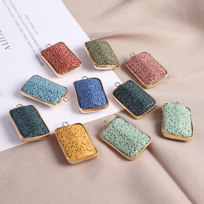 LHJ 6 Pcs Natural Lava Stone Pendants – Volcanic Rock Diffuser for Jewelry Making