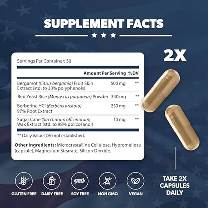 AMERICAN VITALITY Liberty Heart – Berberine, Red Yeast Rice & Citrus Bergamot for Heart Wellness – 60 Capsules