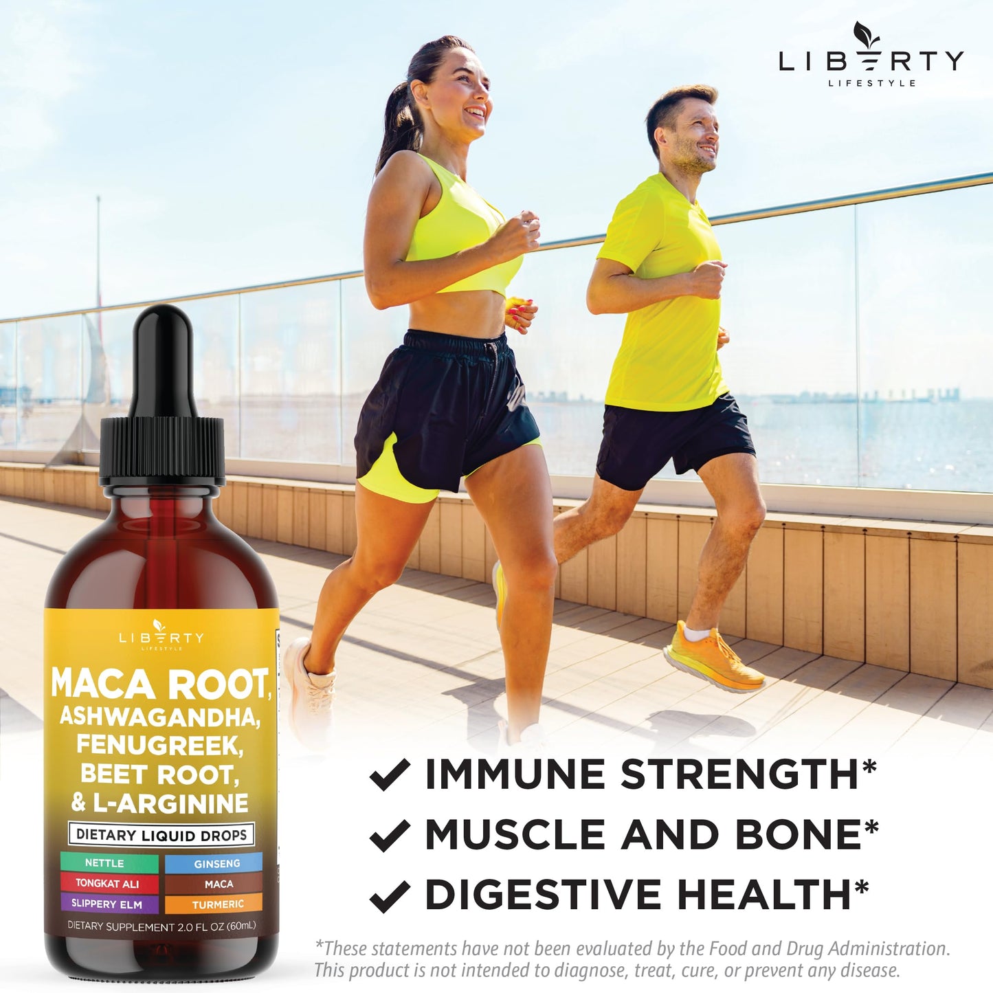 Liberty Lifestyle Organic Maca Root Liquid Drops – 4oz (Ashwagandha, Nettle, L-Arginine)