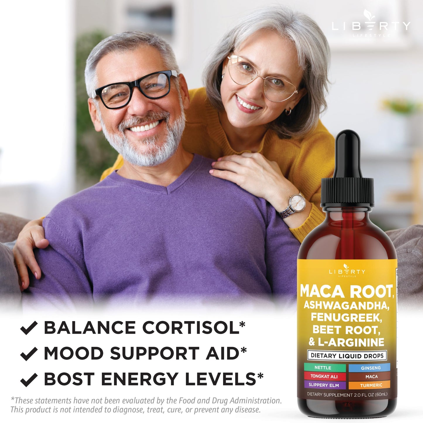 Liberty Lifestyle Organic Maca Root Liquid Drops with Ashwagandha, Nettle, Fenugreek, Beet Root & L-Arginine – 8oz