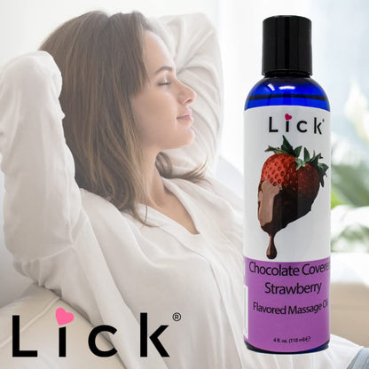 Lick Chocolate Covered Strawberry Massage Oil – Nourishing Vitamin E Body Oil for Women & Couples