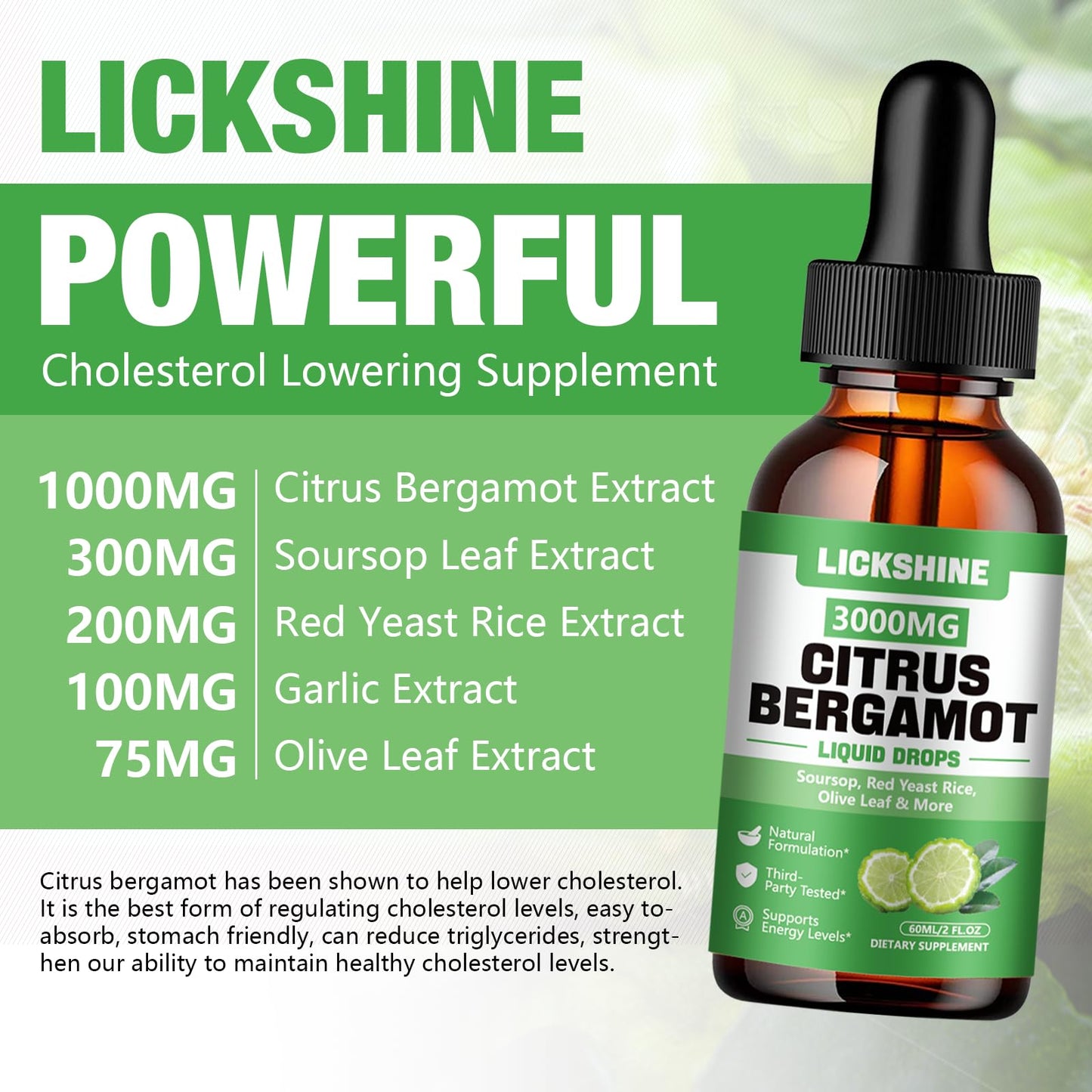 Lickshine 2 Pack Citrus Bergamot Liquid Drops – High Absorption & Cholesterol Support (4 oz)