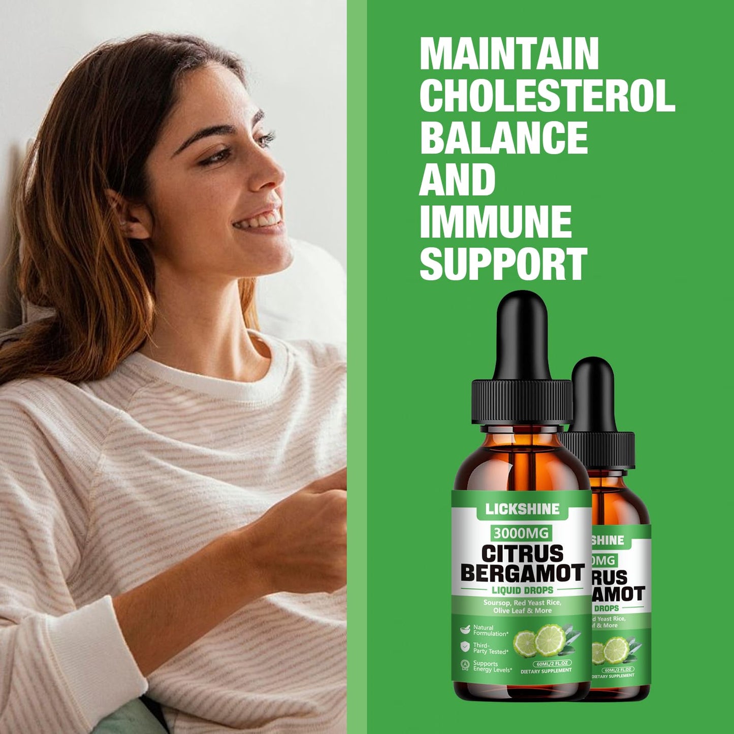 Lickshine 2 Pack Citrus Bergamot Liquid Drops – High Absorption & Cholesterol Support (4 oz)