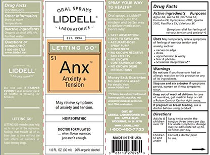 Liddell Letting Go - Homeopathic Oral Spray for Anxiousness, Stress & Restlessness | Natural Calm Spray 1.0 fl oz