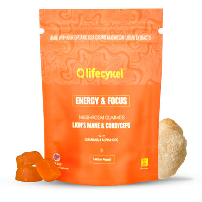 Life Cykel AM Energy & Focus Mushroom Gummies – Lion's Mane, Cordyceps, Guarana