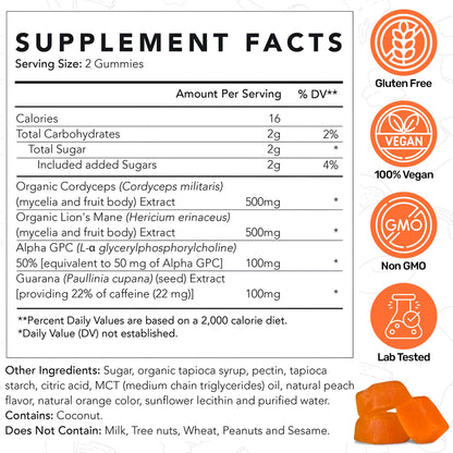 Life Cykel AM Energy & Focus Mushroom Gummies – Lion's Mane, Cordyceps, Guarana