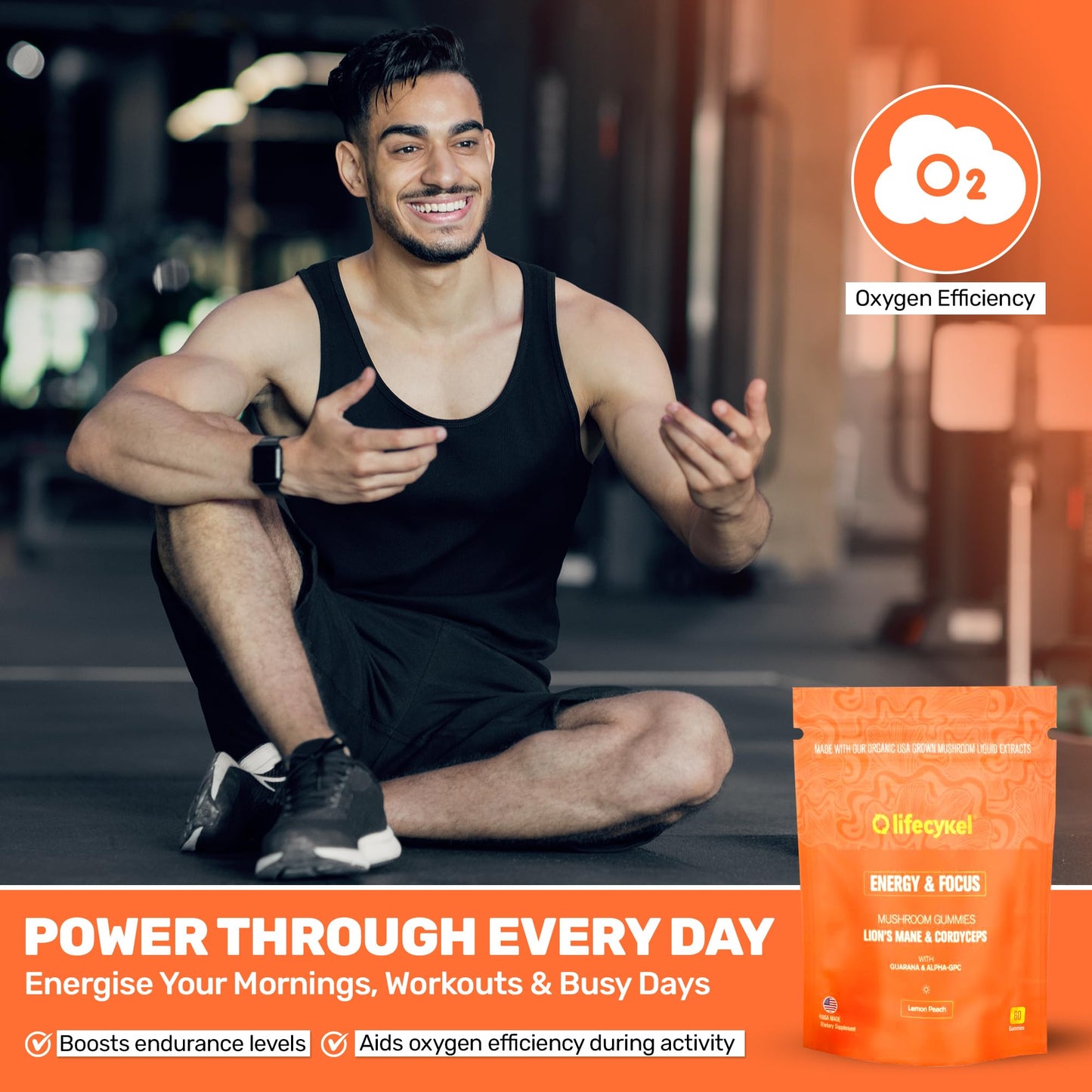 Life Cykel AM Energy & Focus Mushroom Gummies – Lion's Mane, Cordyceps, Guarana