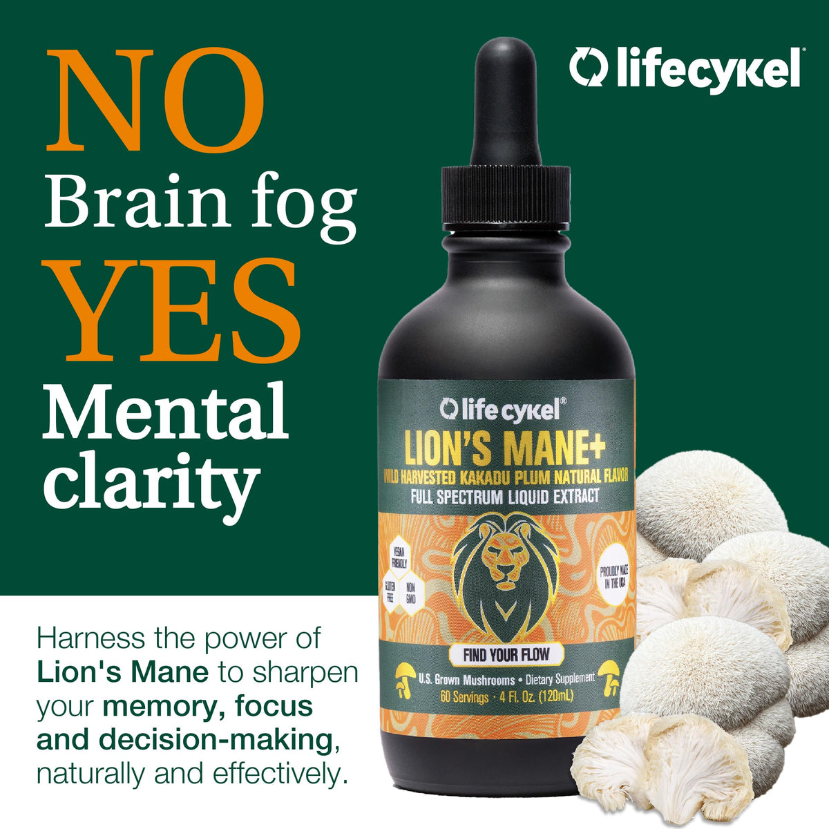 Life Cykel Professional Athletes Pack – Reishi, Lion's Mane & Cordyceps Full-Spectrum Mushroom Tincture | Vegan, Non-GMO