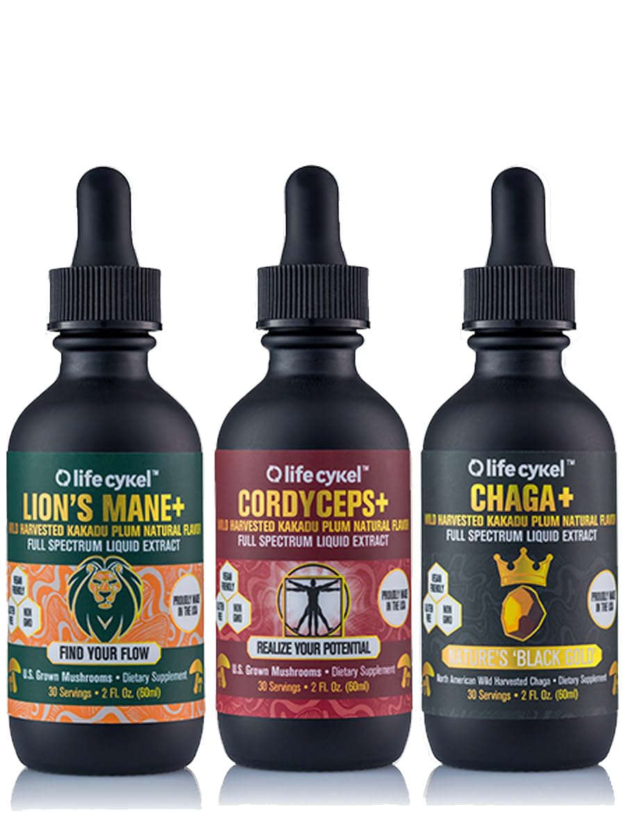 Life Cykel This is It Pack: Chaga, Lion's Mane & Cordyceps – Full-Spectrum Mushroom Extract for Energy, Clarity & Immune Support | Vegan, Non-GMO