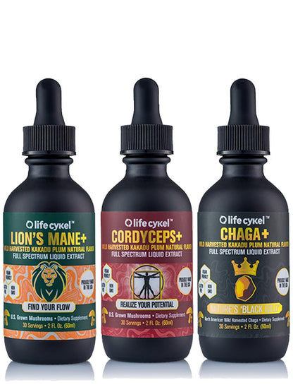 Life Cykel This is It Pack: Chaga, Lion's Mane & Cordyceps – Full-Spectrum Mushroom Extract for Energy, Clarity & Immune Support | Vegan, Non-GMO
