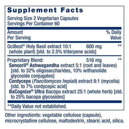 Life Extension Adrenal Energy Formula – Stress Support with Holy Basil, Ashwagandha, Cordyceps & Bacopa, 120 Vegetarian Capsules