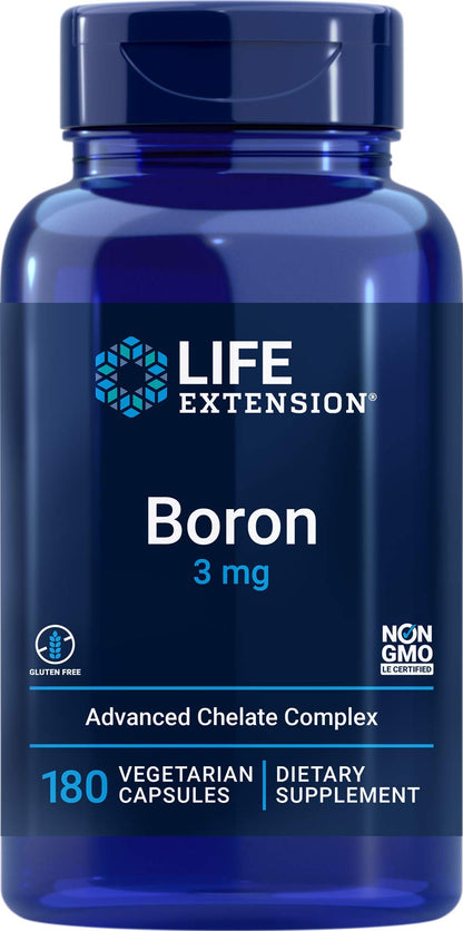 Life Extension Boron 3mg 180 Veg Caps - Tri-Boron Complex (Citrate, Glycinate, Aspartate) + Vitamin B2