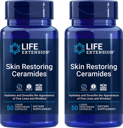 Life Extension Skin Restoring Ceramides – 2 x 50 Liquid Veg Caps | Non-GMO, Vegetarian