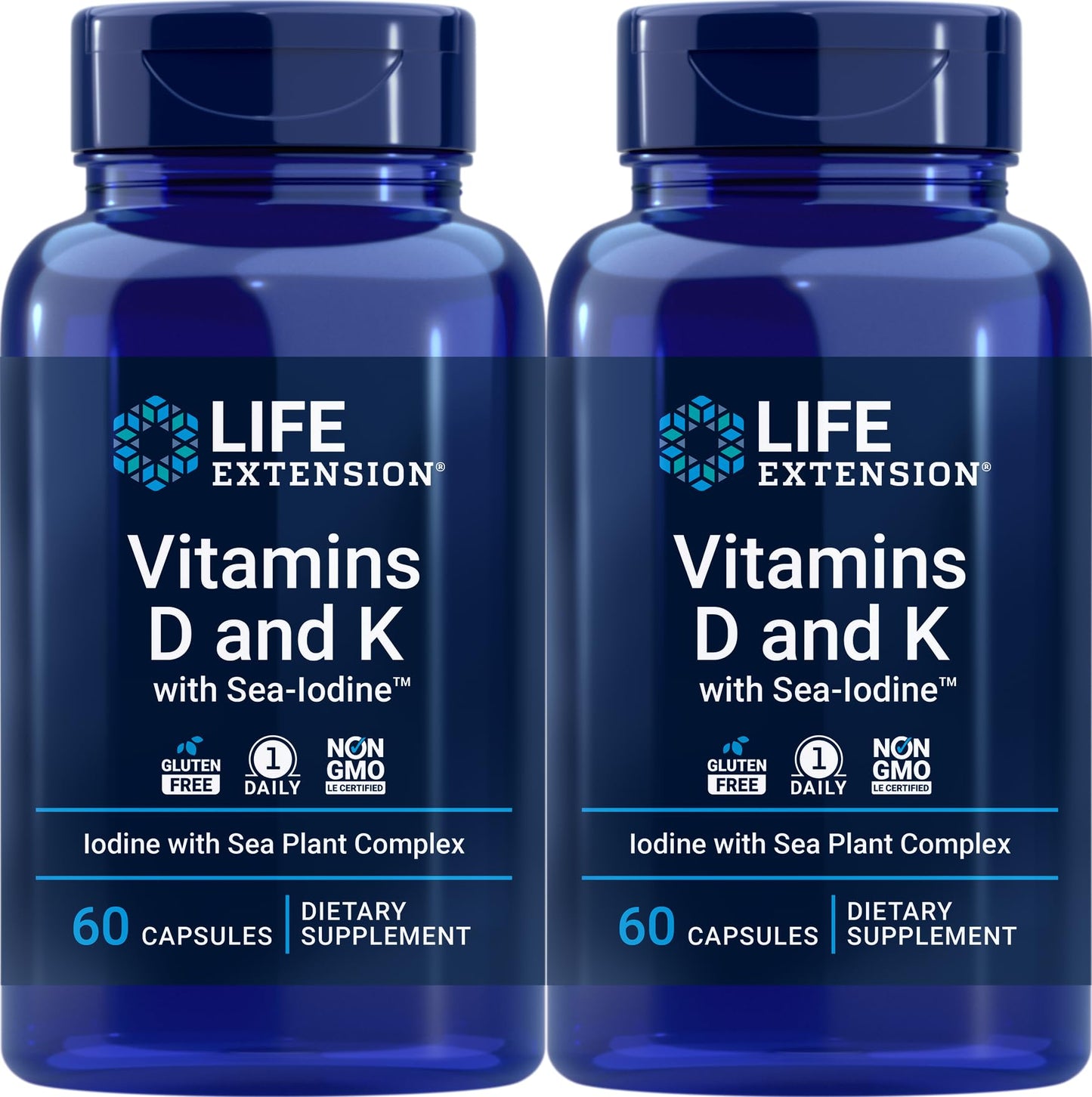 Life Extension Vitamin D & K with Sea-Iodine - 60 Capsules (2-Pack)