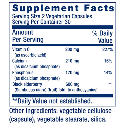 Life Extension Black Elderberry + Vitamin C | Everyday Immune Support, 60 Vegetarian Capsules