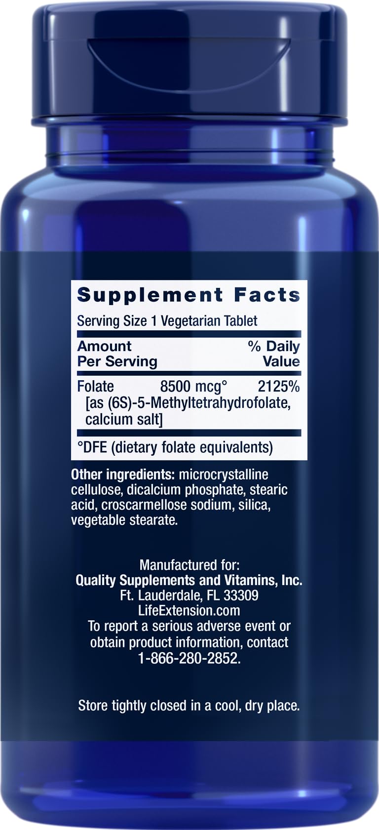 Life Extension High Potency Optimized Folate 8500 mcg DFE – 30 Vegetarian Tablets (Pack of 4)