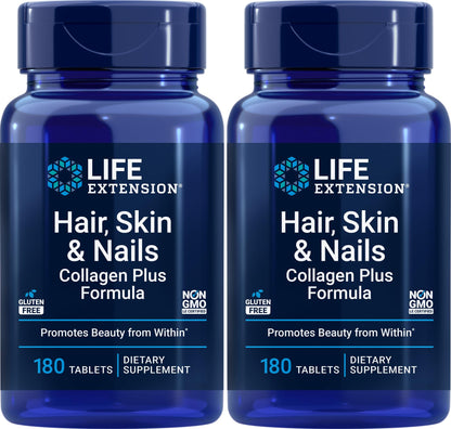 Life Extension Hair, Skin & Nails Collagen Plus Formula | 180 Tablets Pack of 2