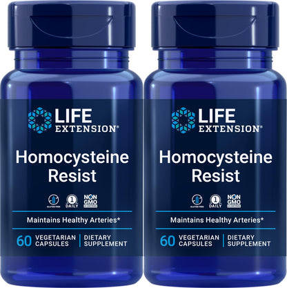 Life Extension Homocysteine Resist – 60 Vegetarian Capsules (Pack of 2) | Once-Daily B Vitamins + Folate, Gluten-Free