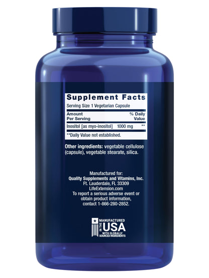 Life Extension Inositol Caps – 1000 mg Myo-Inositol for Mood, Metabolism & Hormone Balance – Gluten-Free, Non-GMO, Vegetarian – 360 Capsules