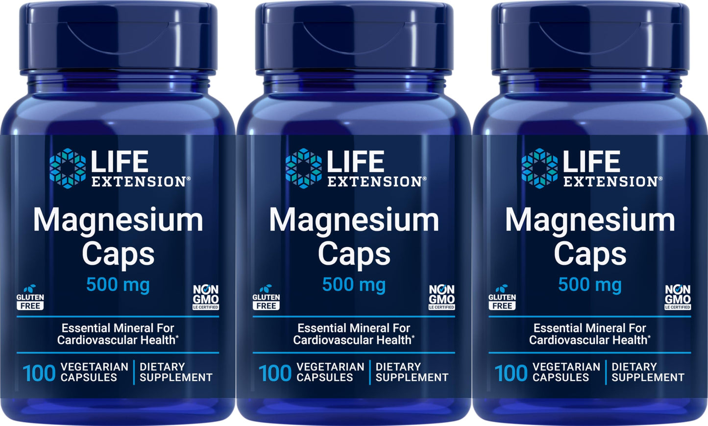 Life Extension Magnesium 500 mg – 100 Vegetarian Capsules (Pack of 3) | Non-GMO