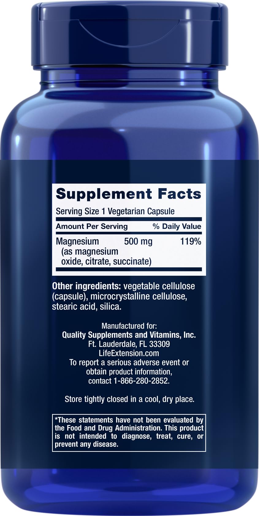 Life Extension Magnesium Caps 500mg | 270 Veg Capsules | Broad Spectrum 3 Mg Forms (Oxide, Citrate, Succinate) – Vegetarian