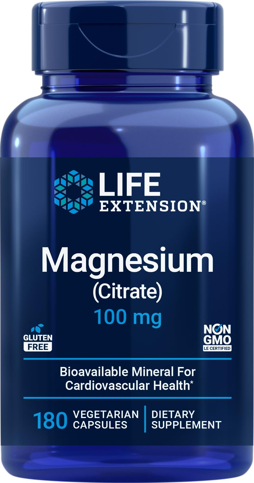 Life Extension Magnesium Citrate 100 mg - 180 Veg Caps | Vegan, Non-GMO