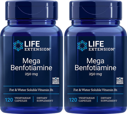 Life Extension Mega Benfotiamine Capsule – 250 mg, 120 Vegetarian Capsules (2 Bottles)
