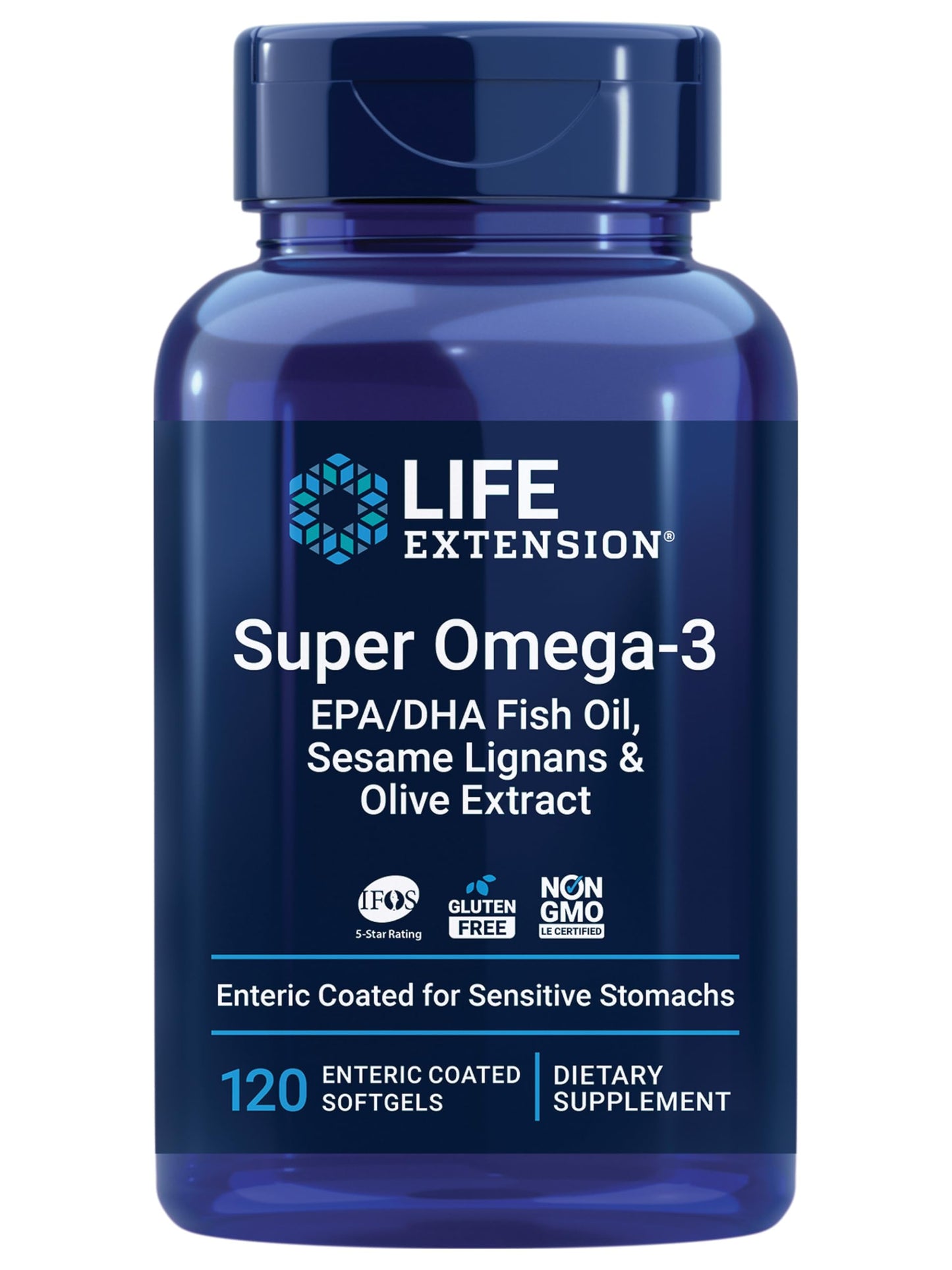 Life Extension Super Omega-3 EPA/DHA with Sesame Lignans & Olive Extract – Heart & Brain Health (120 Softgels)