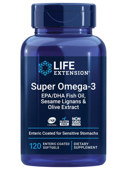 Life Extension Super Omega-3 EPA/DHA with Sesame Lignans & Olive Extract – Heart & Brain Health (120 Softgels)