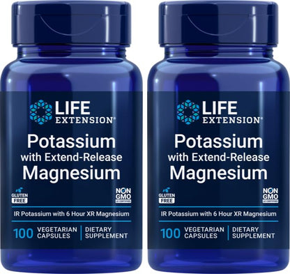 Life Extension Potassium 99 mg + Extend-Release Magnesium 250 mg (2x100 Veg Caps) – Gluten-Free, Non-GMO