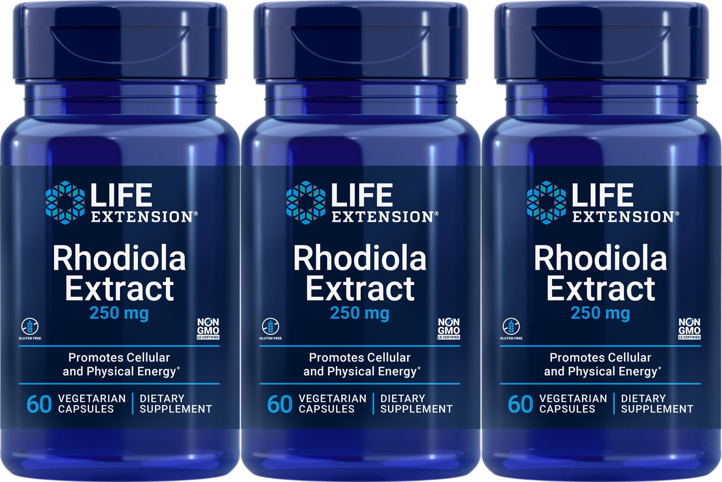Life Extension Rhodiola Extract, 60 Vegetarian Capsules (Pack of 3) – 250 mg, 3% Rosavins