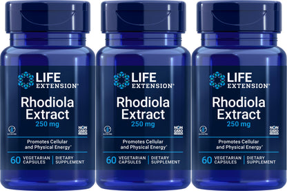 Life Extension Rhodiola Extract, 60 Vegetarian Capsules (Pack of 3) – 250 mg, 3% Rosavins