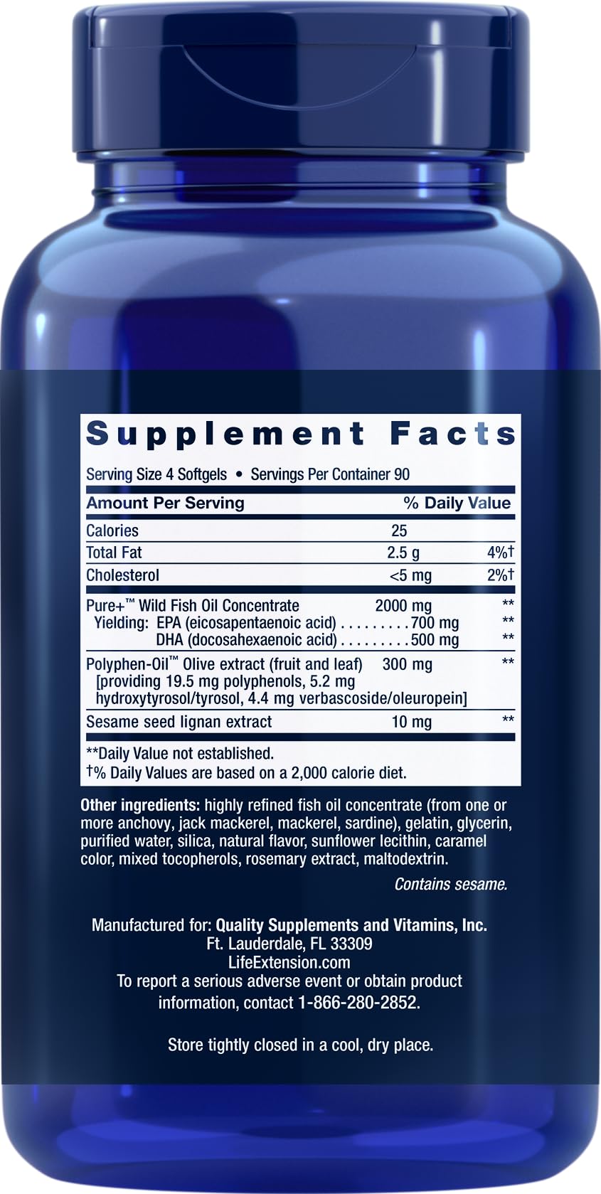 Life Extension Super Omega-3 360 Softgels (2-Pack) – Easy to Swallow, Lemon Flavor, IFOS Certified